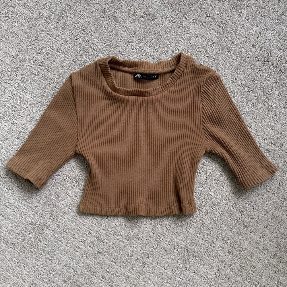 Zara Brown Ribbed Crop Top